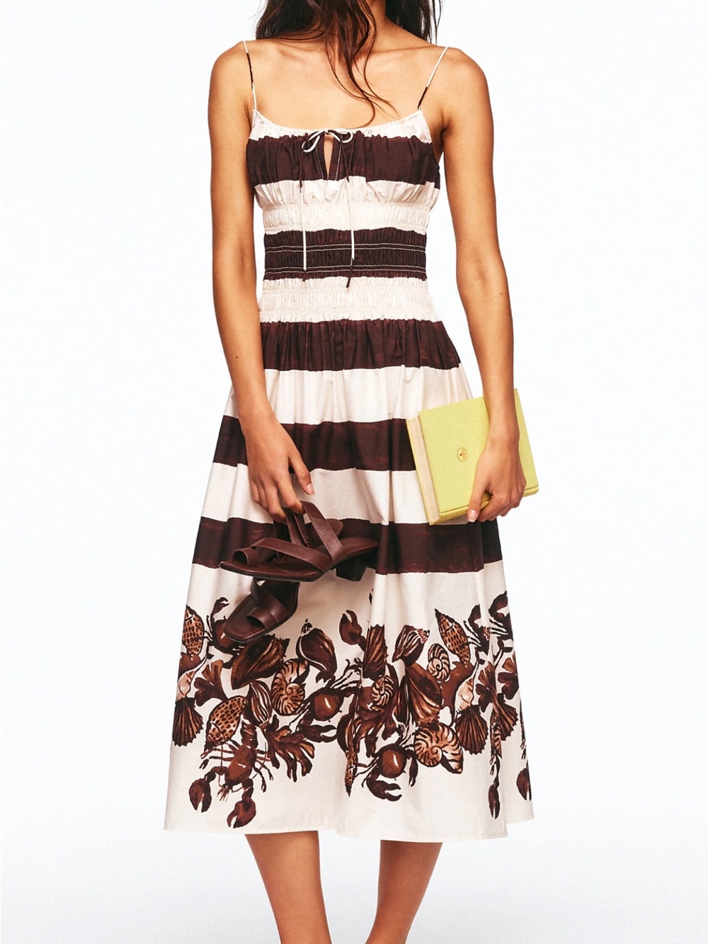 J. Crew Brown and Cream Striped Floral Midi Dress